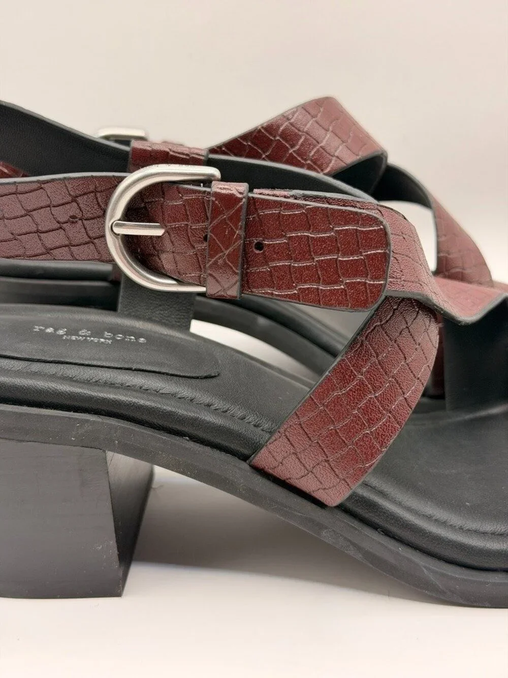 rag & bone Women Geo Winebktw Ankle Leather Strap Heel Sandal Sz EU 39.5 US 9.5